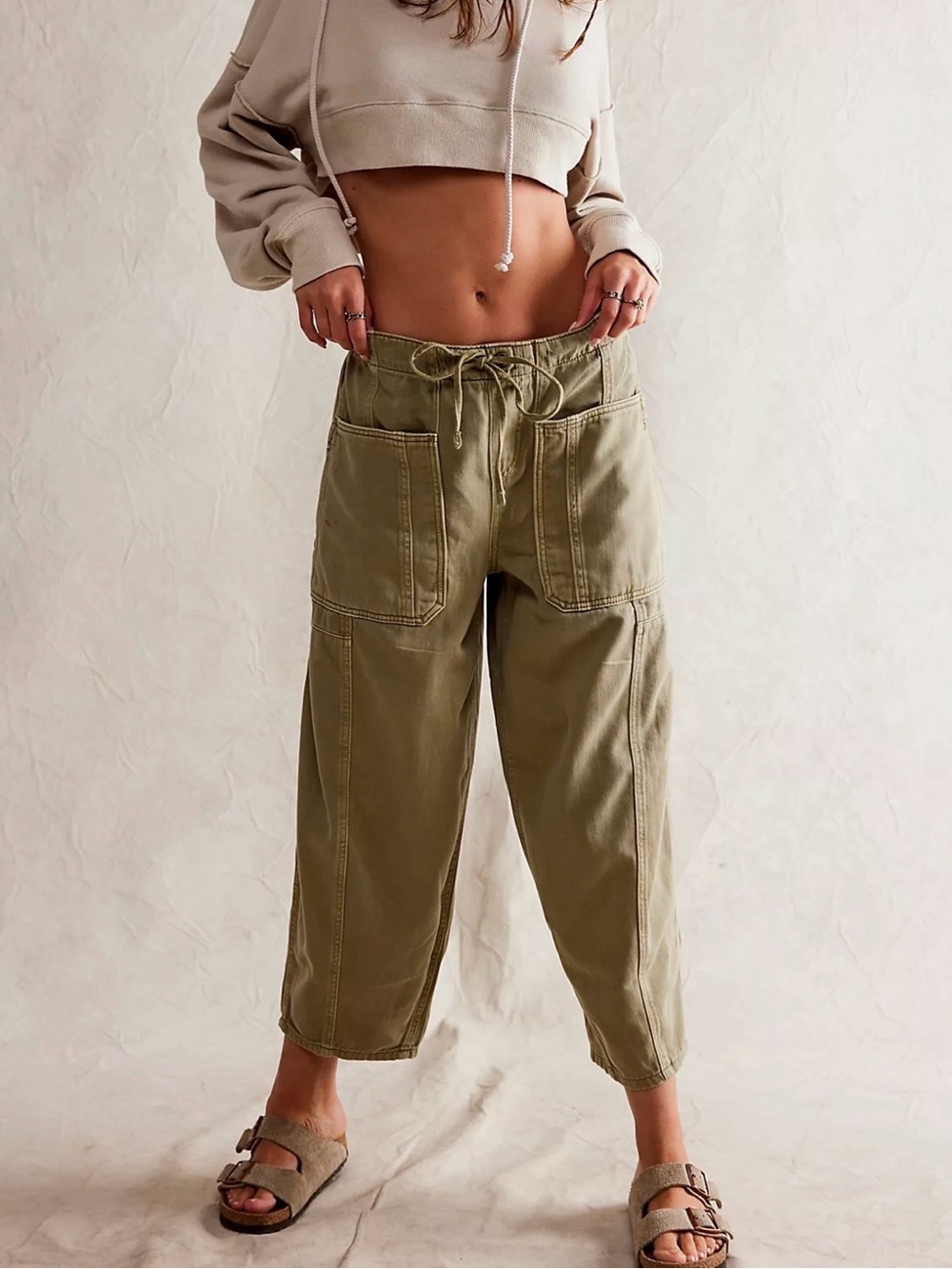 We The Free Silverton Pull-On Barrel Jeans in Alo | Olive Green